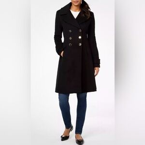 NEW Ivanka Trump Macy's Exclusive A-line Double-breasted Winter Coat Black